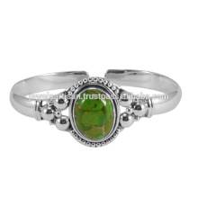 Natural de cobre amarillo verde turquesa piedras preciosas 925 brazalete de plata esterlina